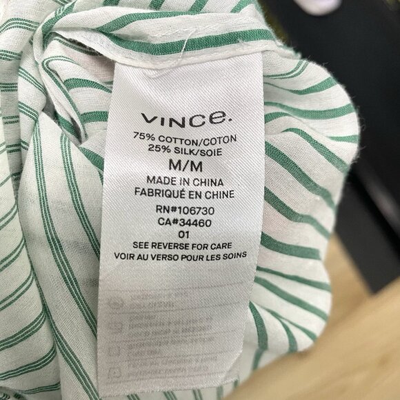 VINCE Silk Blend Split-Neck Stripe Tunic Blouse Green White size Medium - Picture 10 of 10